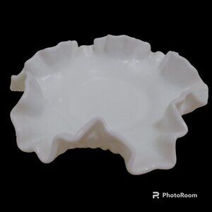Fenton Hobnail White Milk Glass Candy Bon Bon Dish Bowl Ruffled 6"